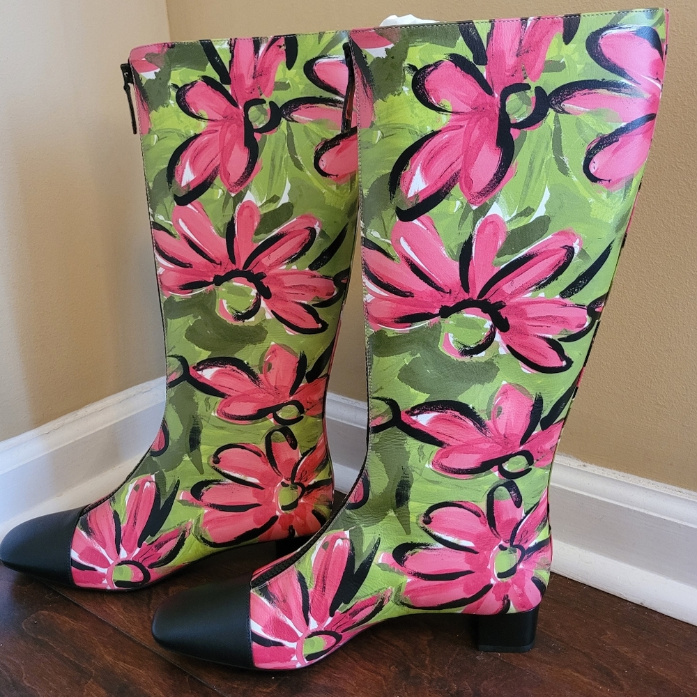 Michael Kors Collection Anita Runway Floral Print Knee Boots Made in Italy - Picture 2 of 5